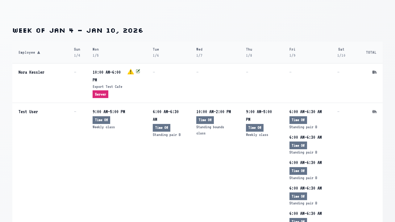 Print view of the schedule
