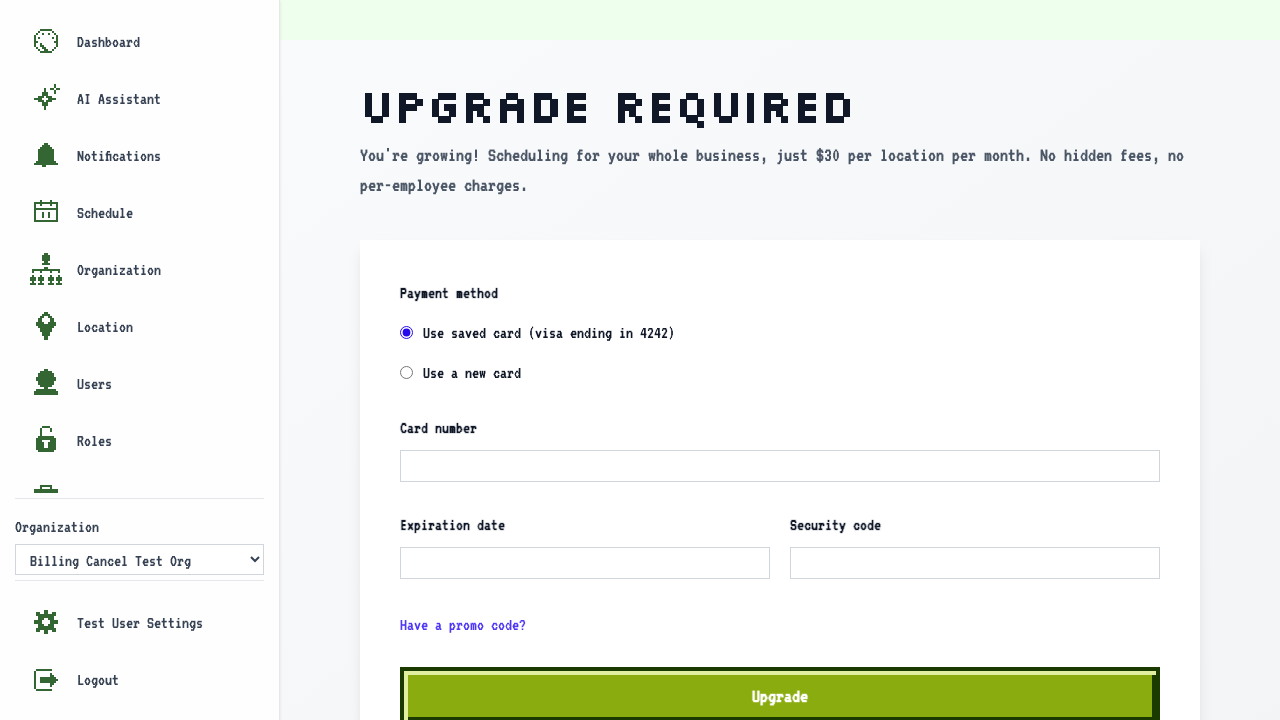 Selecting the saved card to restore subscription
